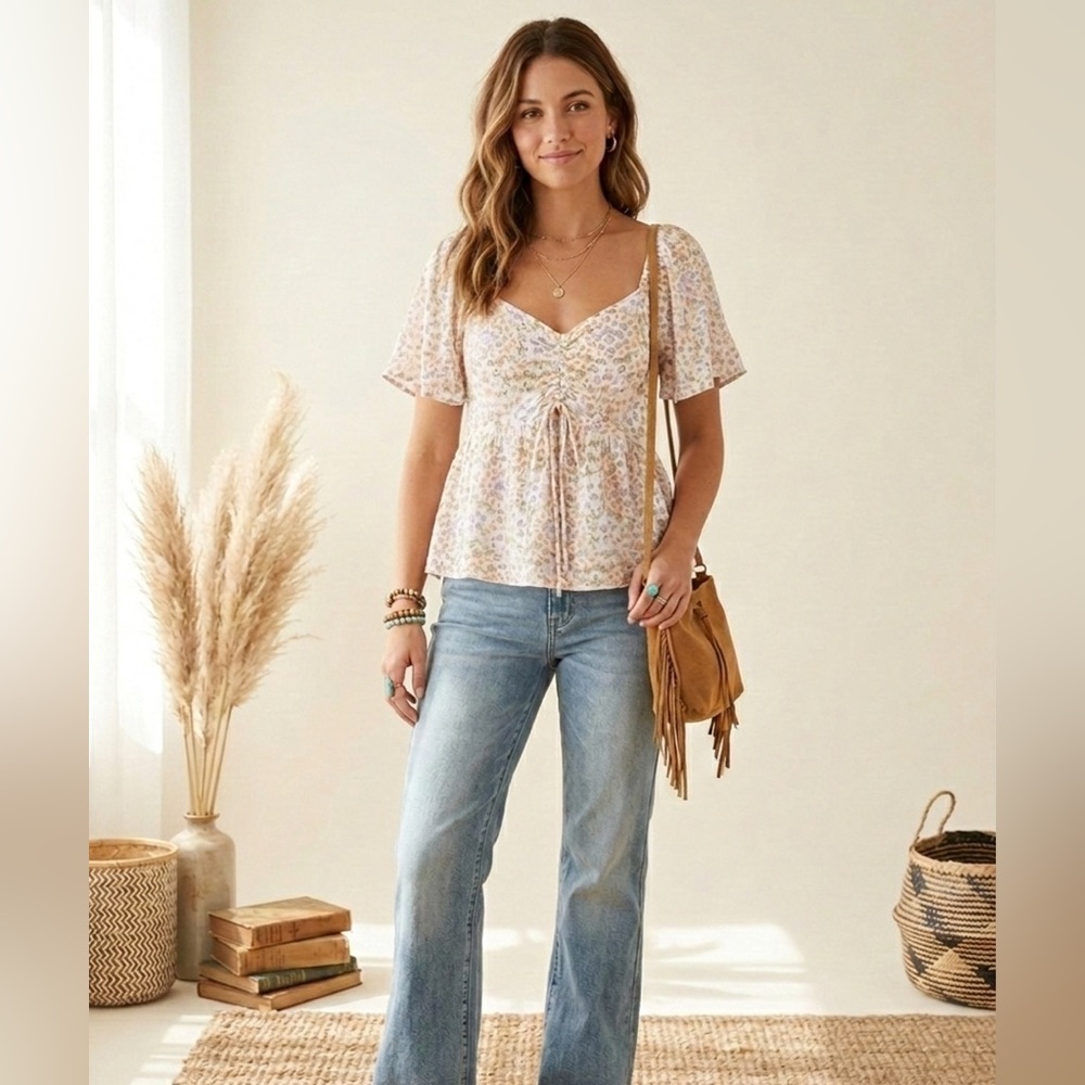 Floral Smocked Women's Blouse, prairie boho country vibe